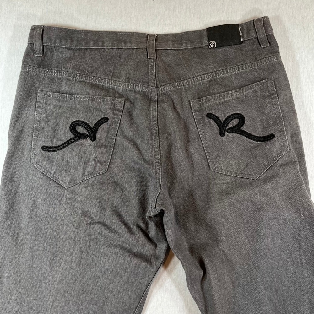 Vintage Rocawear Jeans Mens 42x33 Gray Relaxed Straight Leg Embroidered Pockets